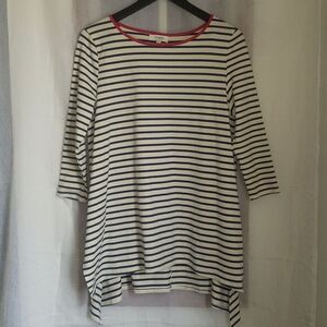 Umgee Tunic Long Top Size S Scoop Neck 3/4 Sleeve Off White Navy Stripe High Low